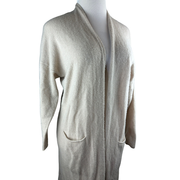 Van Winkle & Co. Long Sleeve Open Front Cashmere Duster Long Cardigan Tan Large - Picture 4 of 11